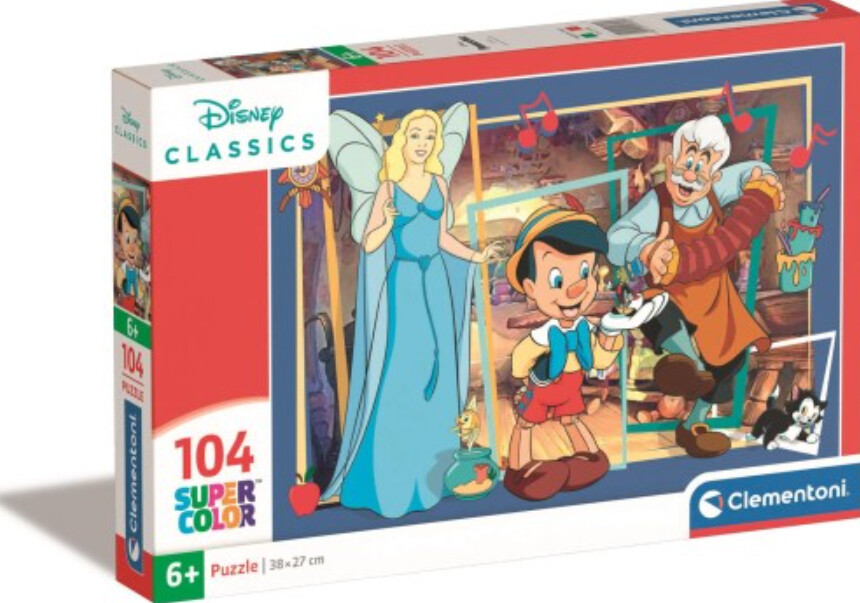 Se Disney Puslespil - Pinocchio - Super Color - 104 Brikker - Clementoni hos Gucca.dk