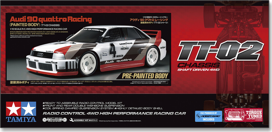 Tamiya 47511 - Audi 90 Quattro Racing Rc - Tt-02 - Painted - 1:10