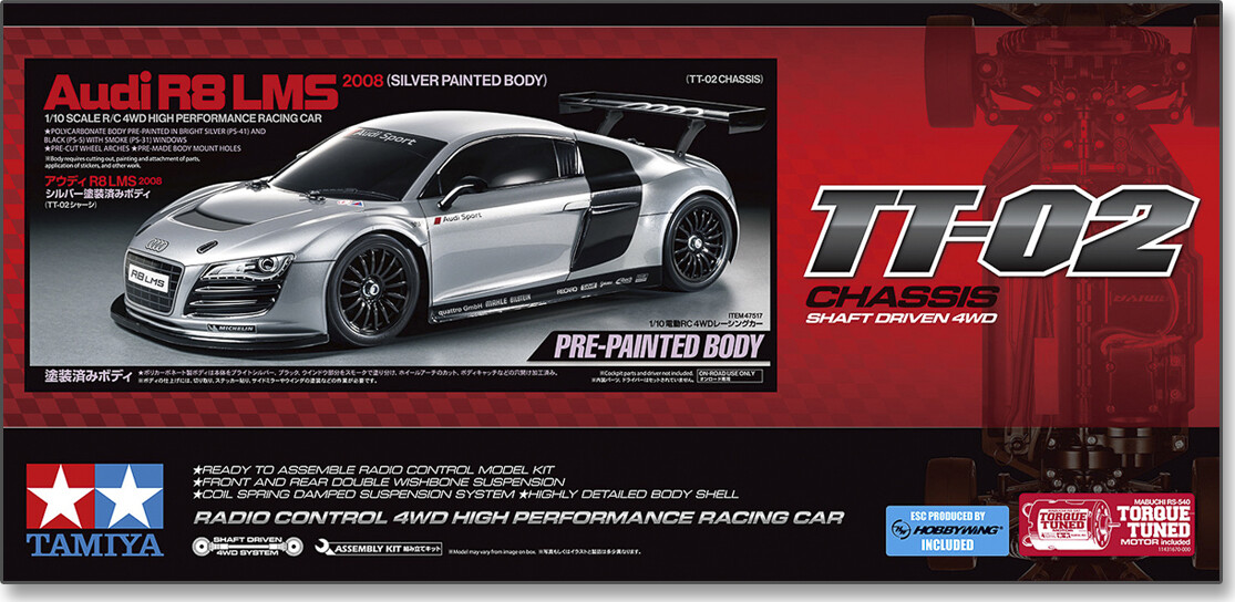 Tamiya 47517 - Audi R8 Lms 200 Rc - Tt-02 - Pre-painted - 1:10