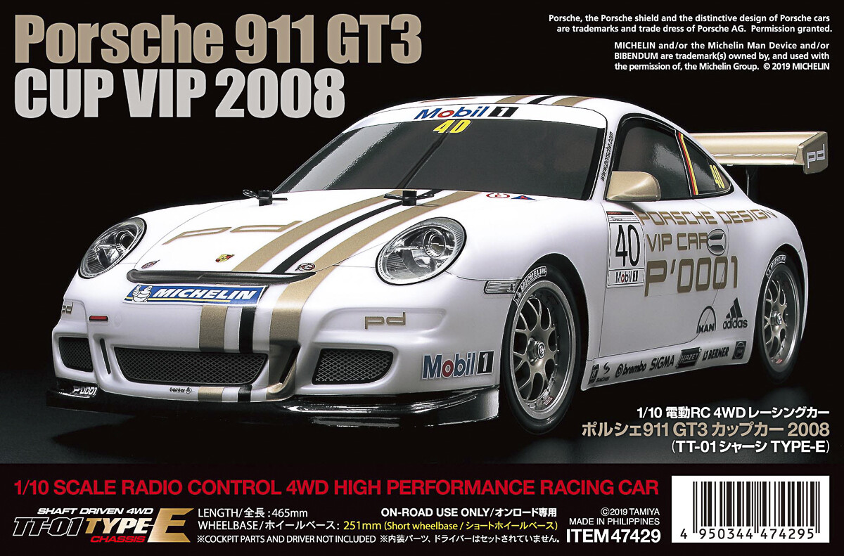 Billede af Tamiya - Rc Porsche 911 Gt3 Cup Vip 2008 Tt-01 E Fjernstyret Bil Byggesæt - 1:10 - 47429
