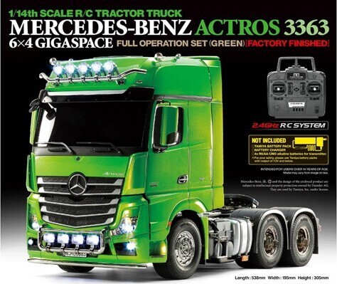 Tamiya - Rc Full Option Actros 3363 Fjernstyret Lastbil - Grøn - 1:14 - 23801