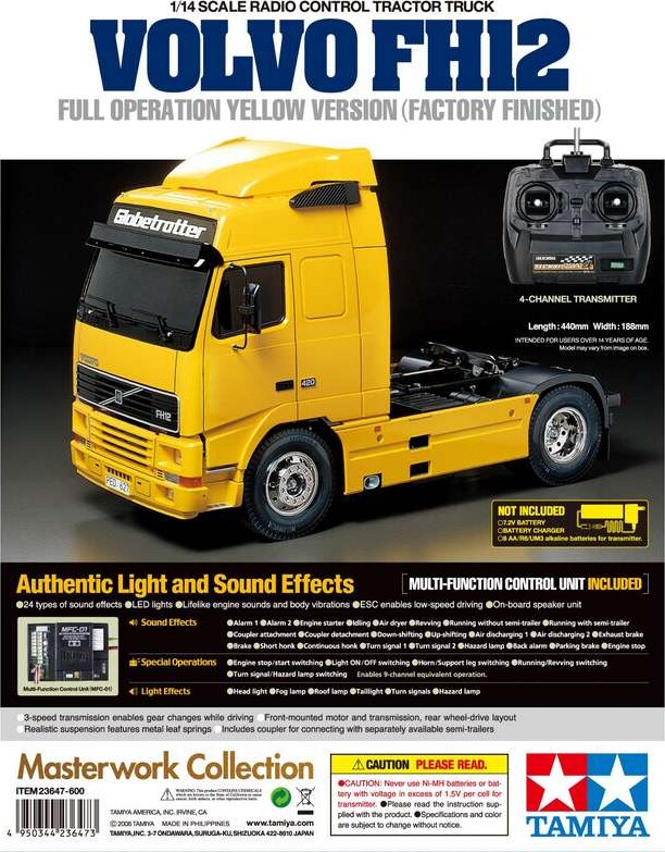 Tamiya - Rc Volvo Fh12 Yellow Full Option Fjernstyret Lastbil - 1:14 - 23647