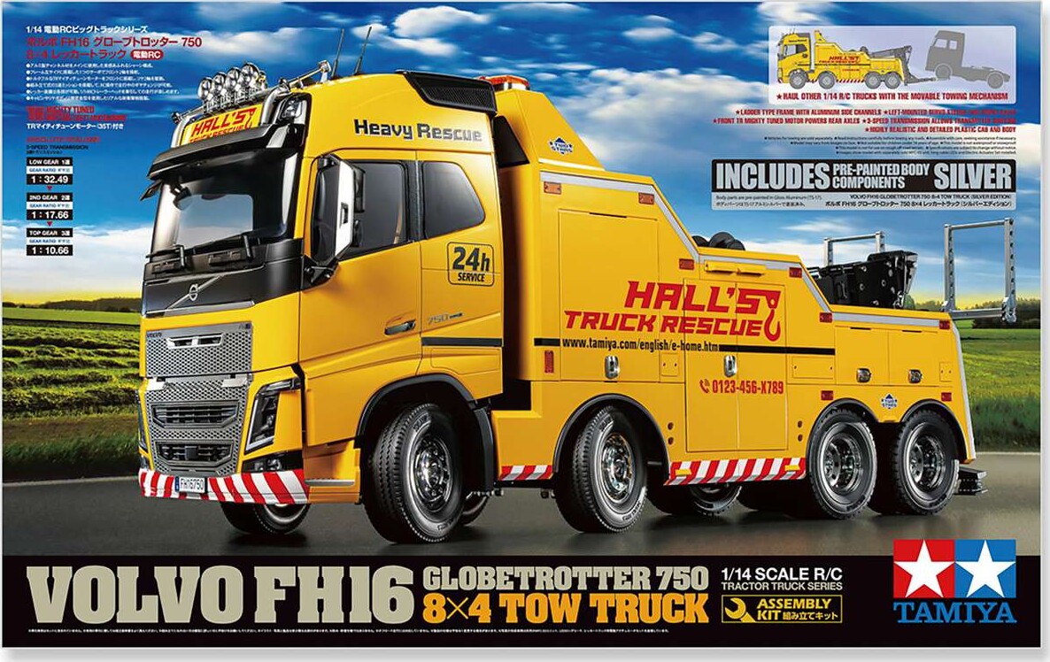 Tamiya 47528 - Rc Volvo Fh16 750 8x4 Tow Truck Silver - 1:14