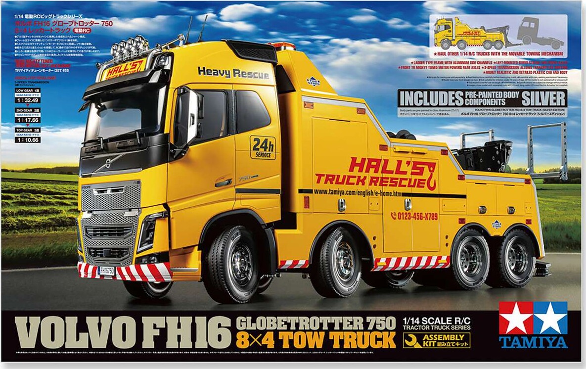 Tamiya 47528 - Rc Volvo Fh16 750 8x4 Tow Truck Silver - 1:14