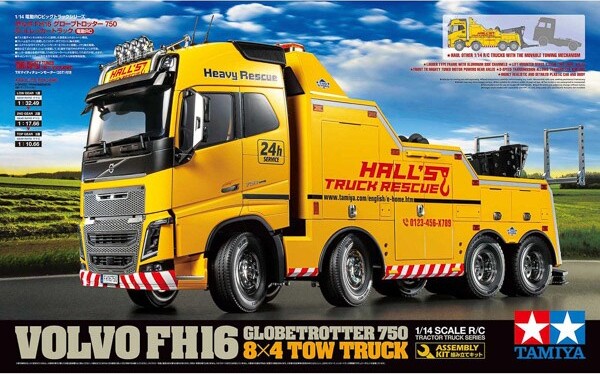 Tamiya - Rc Volvo Fh16 Tow Truck 8x4 Globetrotter 750 Fjernstyret Lastbil Byggesæt - 1:14 - 56362