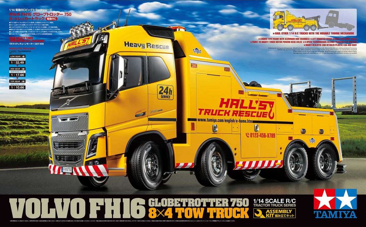 Tamiya - Rc Volvo Fh16 Tow Truck 8x4 Globetrotter 750 Fjernstyret Lastbil Byggesæt - 1:14 - 56362