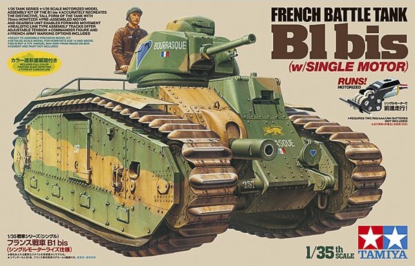 Billede af Tamiya - French Battle Tank B1 Bis Single Motor Byggesæt - 1:35 - 30058