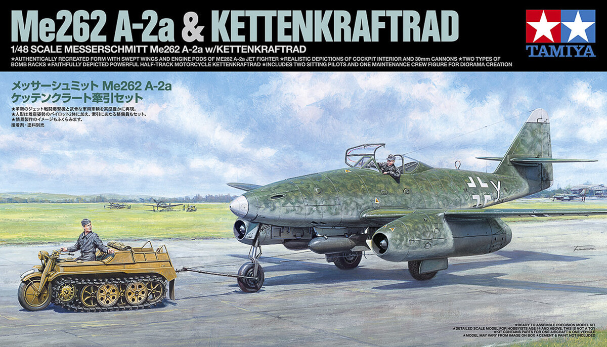 Se Tamiya - Me262 A-2a & Kettenkraftrad Fly Byggesæt - 1:48 - 25215 hos Gucca.dk