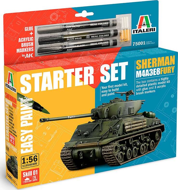 Italeri 75001 - Sherman M4a3e8 Fury Tank - Starter Set - 1:56