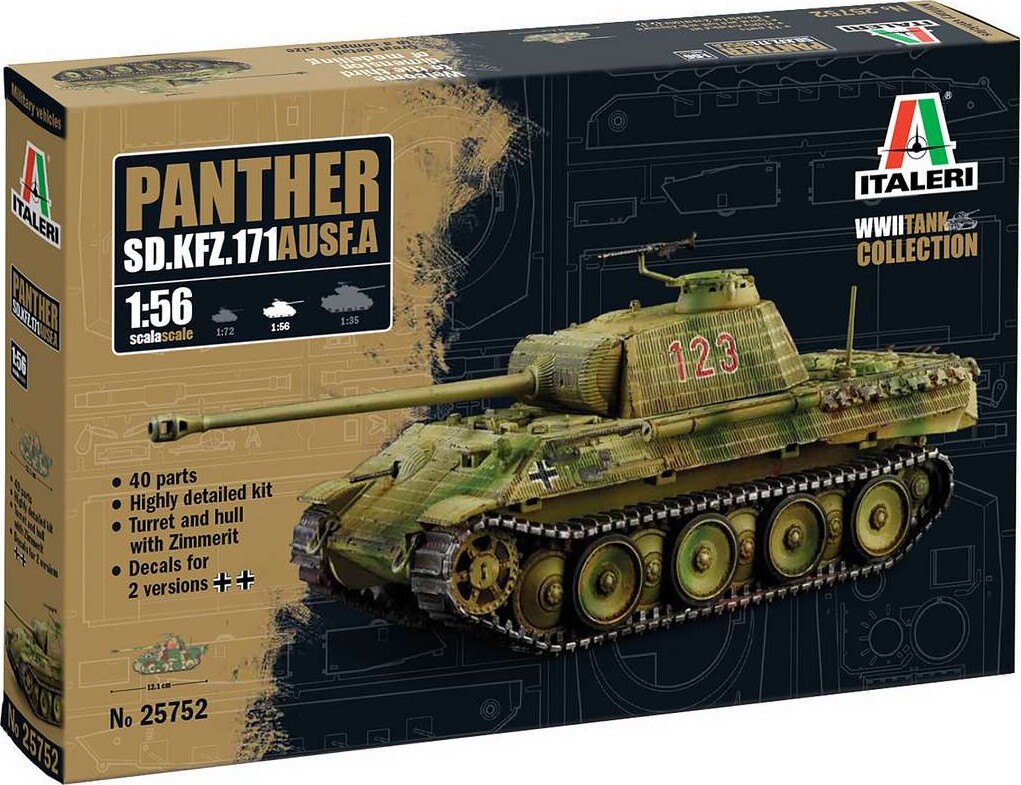 Italeri - Sd.kfz. 171 Panther Ausf. A Tank Byggesæt - 1:56 - 25752