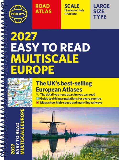 2027 Philip's Easy To Read Multiscale Road Atlas Europe (a4 With Spiral) - English book