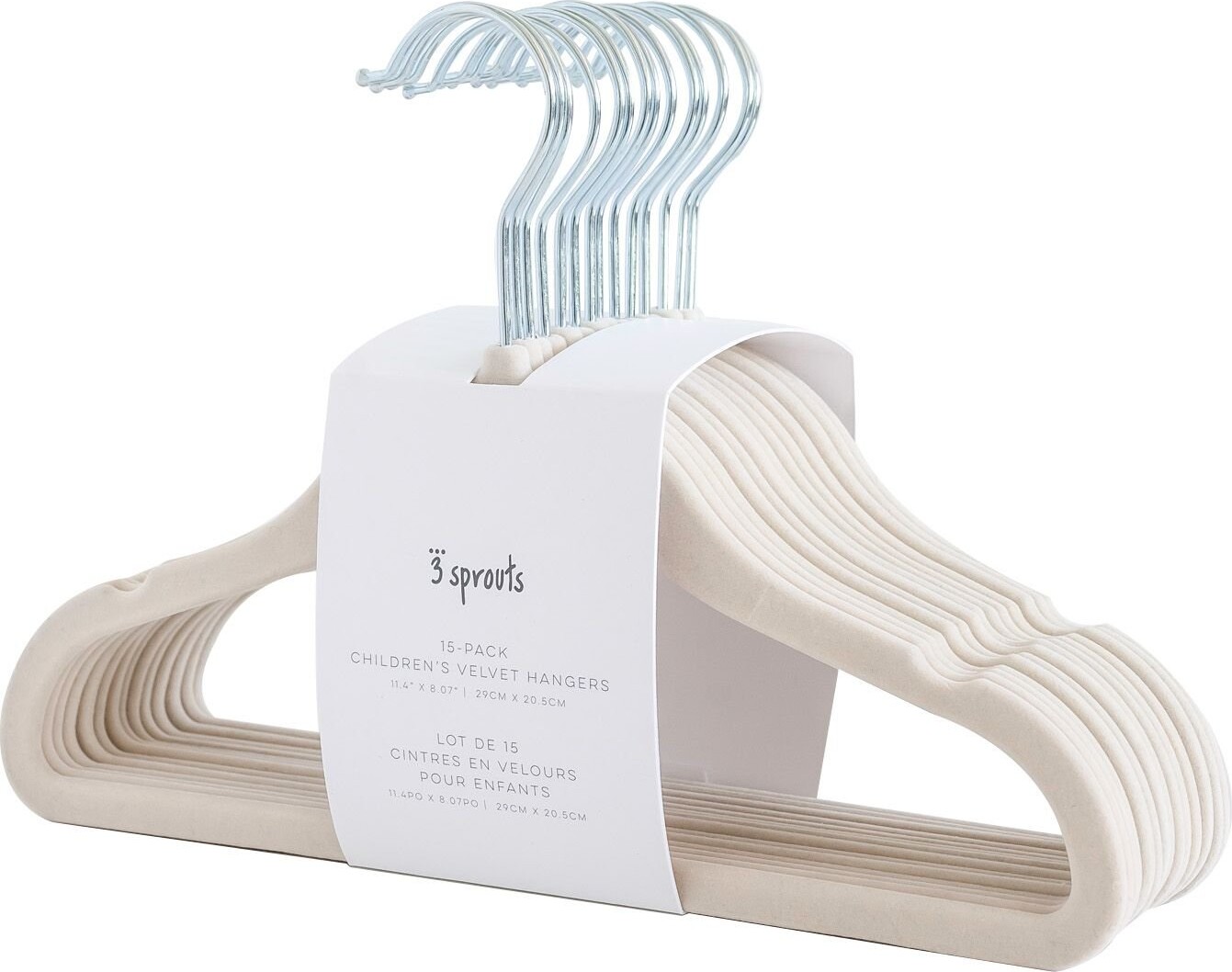 3 Sprouts - Børnebøjler I Velour - Beige - 15 Stk