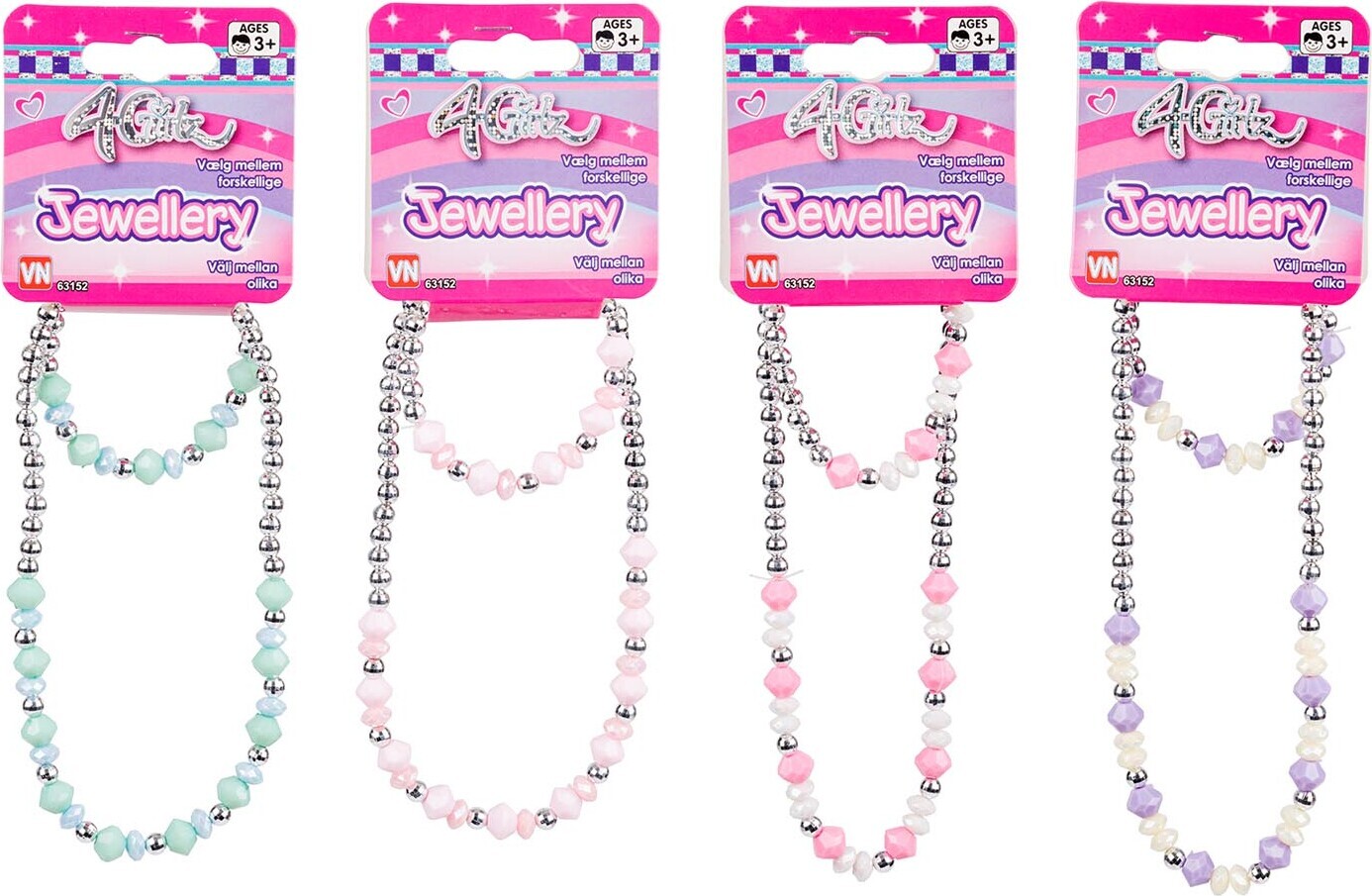 4 - Girlz - Armbånd Og Halskæde Sæt - Assorteret