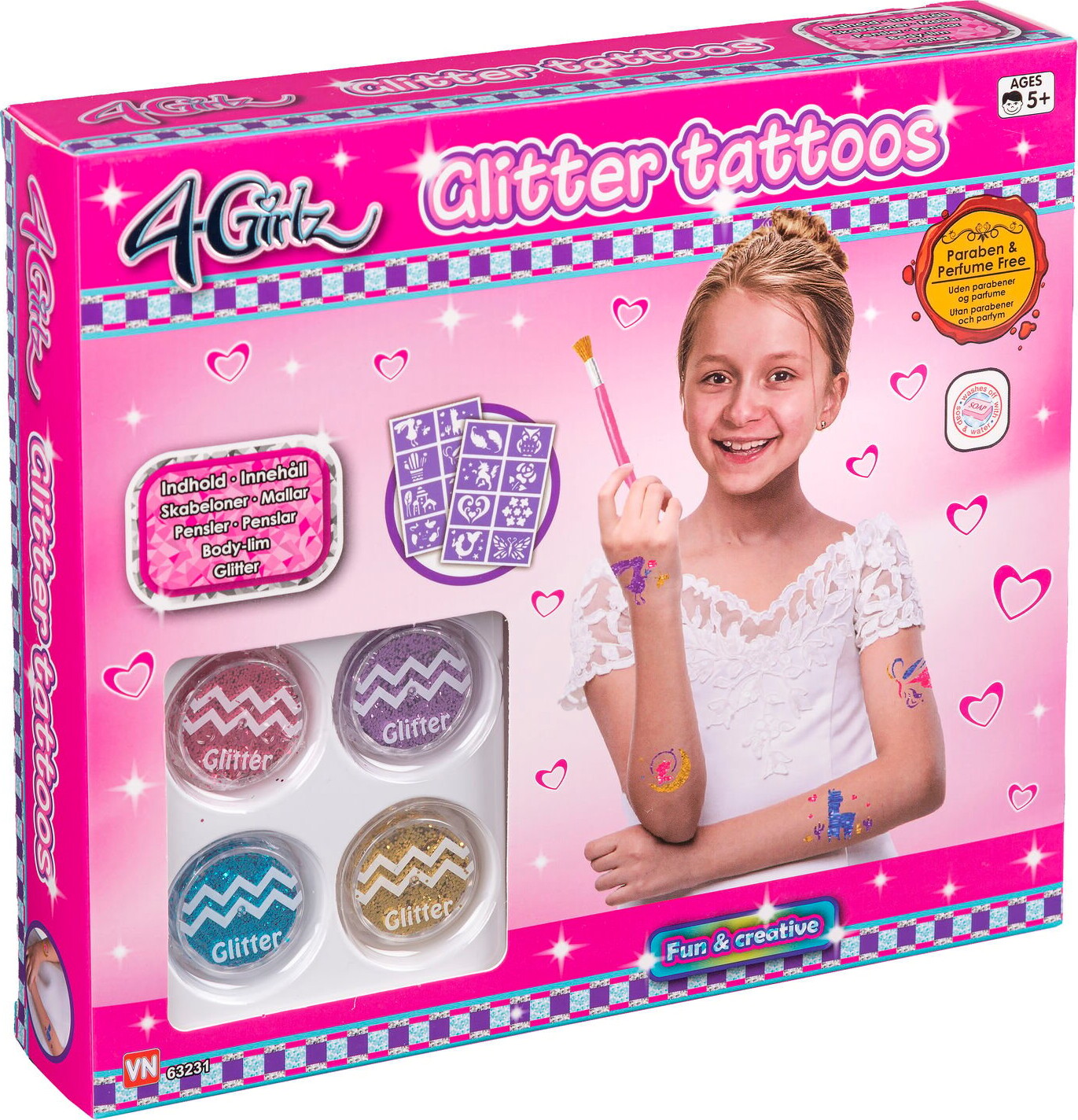 Glitter Tattoo Sæt Til Børn - 4-girlz - 22 Dele