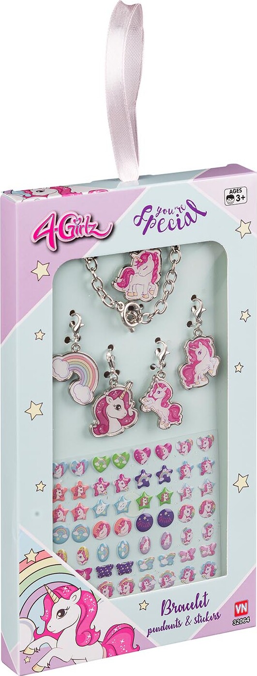 4 - Girlz - Metalarmbånd Med 5 Enhjørning Vedhæng Og - Stickers