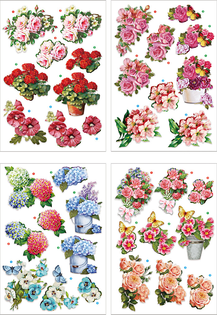 3d Motiver - Blomster - 21x30 Cm - 4 Ark