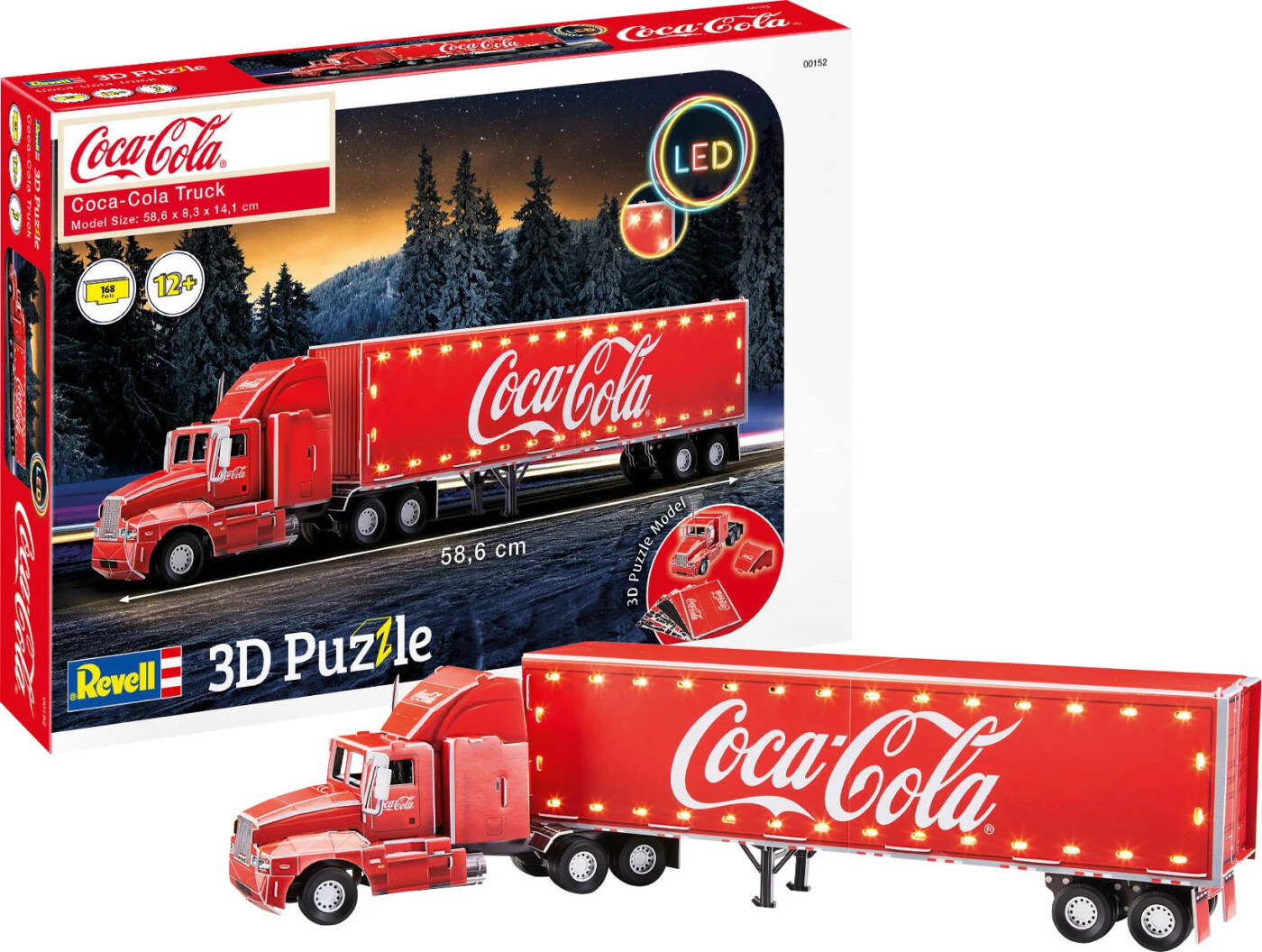 Revell 3d Puzzle - Coca Cola Lastbil Med Led - 128 Brikker - 58 Cm