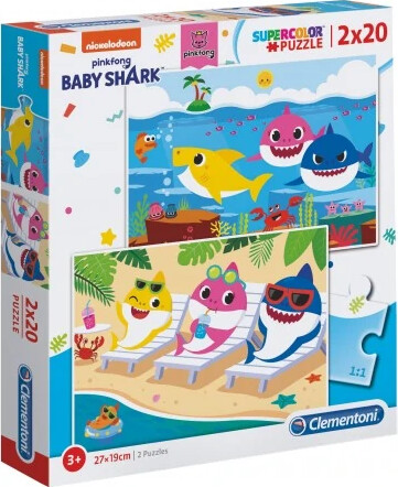 Clementoni Puslespil - Baby Shark - Super Color - 2x20 Brikker