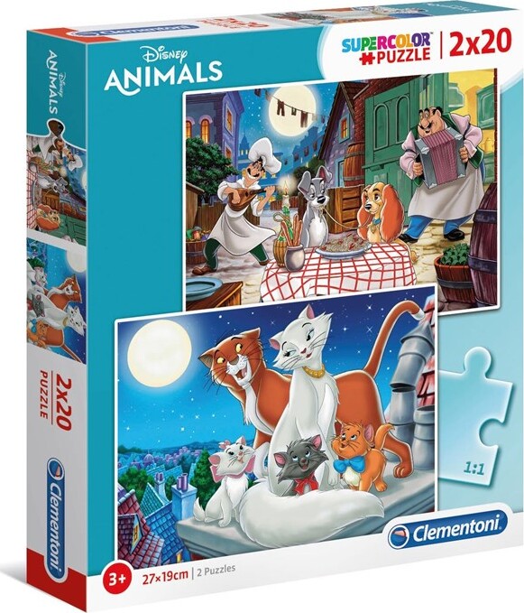 Billede af Disney Puslespil - Disney Animals - Color - Clementoni - 2x20 Brikker