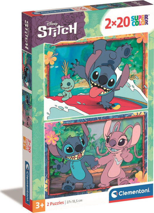 Se Disney Puslespil - Stitch - Super Color - 2x20 Brikker - Clementoni hos Gucca.dk