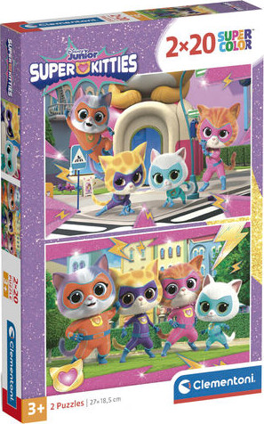 Disney Puslespil - Super Kitties - Color - 2x20 Brikker - Clementoni