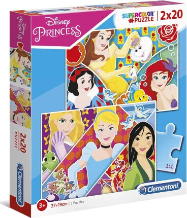 Disney Princess Puslespil - Super Color - Clementoni - 2x20 Brikker