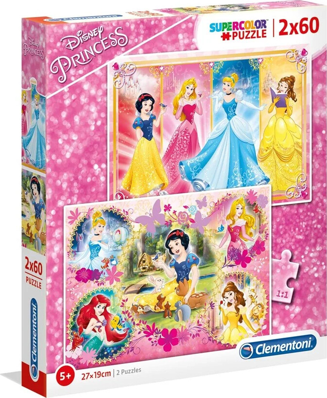Disney Princess Puslespil - Super Color - Clementoni - 2x60 Brikker