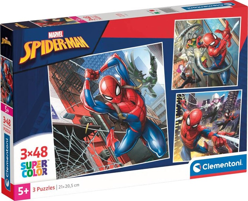 Spider-man Puslespil - Super Color - 3x48 Brikker - Clementoni