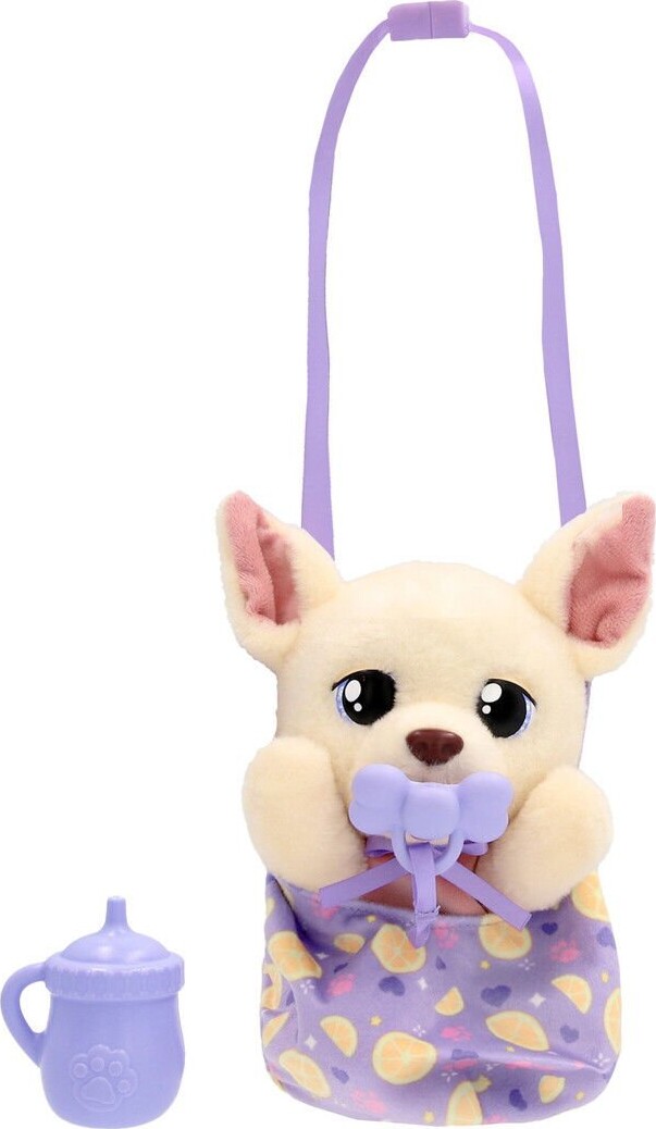 Chihuahua plyslegetøj med tæppe og flaske, 18 cm