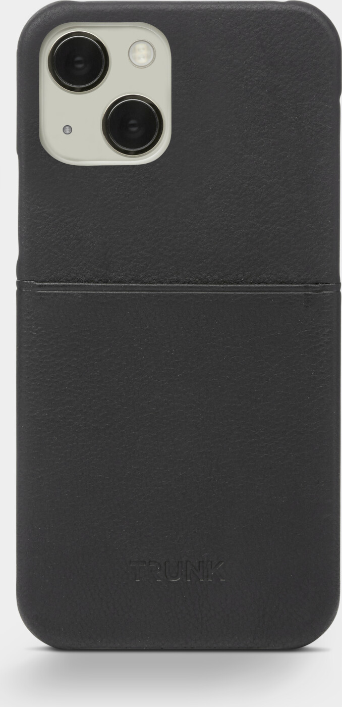 Trunk - Iphone 13 Cover - Med Kortholder - ægte Læder - Sort