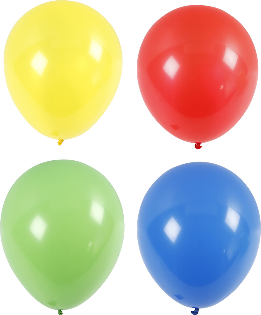 Balloner - Kæmpe - ø 41 Cm - Blå - Grøn - Rød - Gul - 4 Stk.