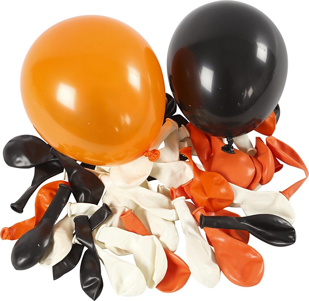Billede af Sorte, Orange Og Hvide Balloner - Runde - 100 Stk