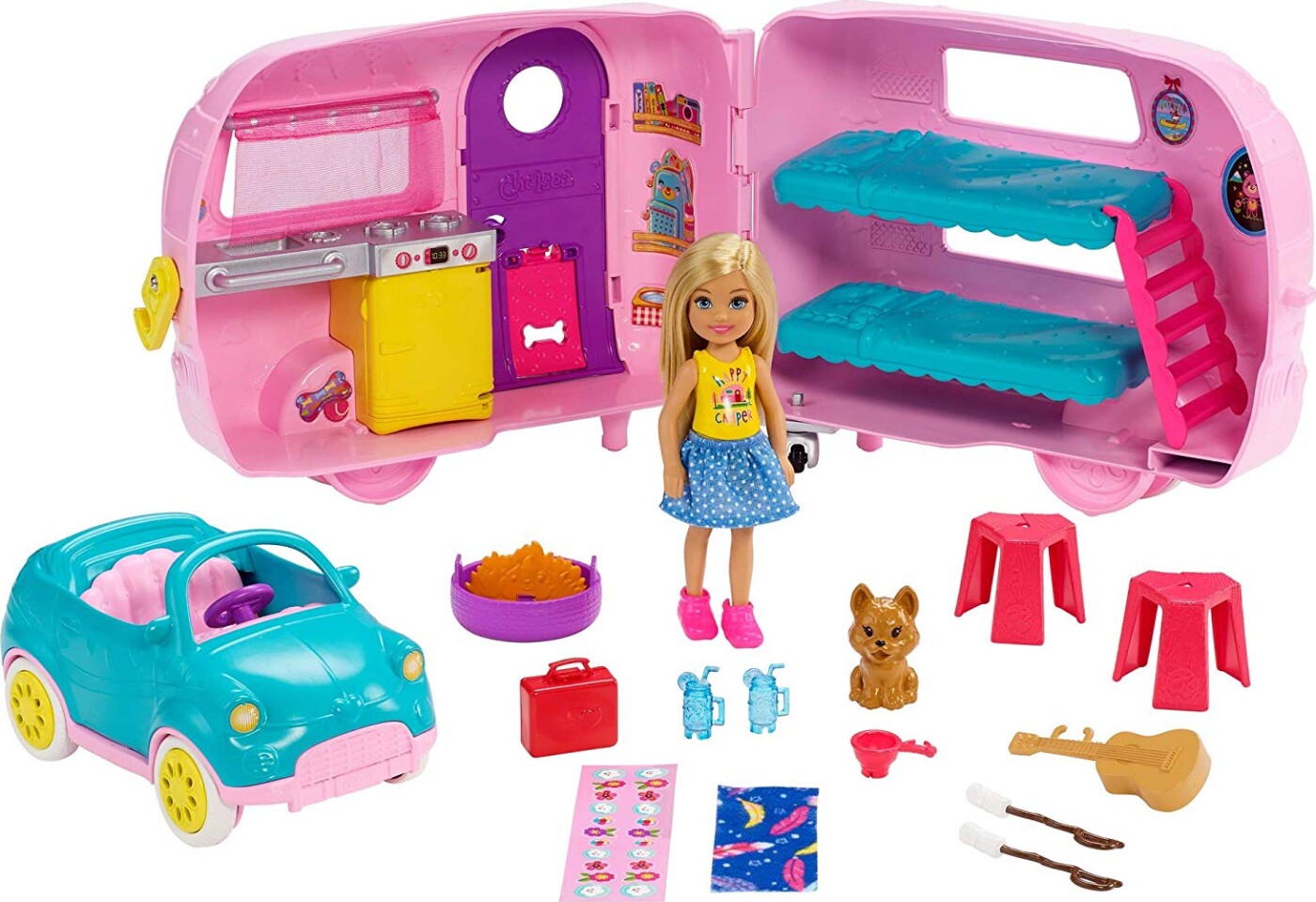 2: Barbie Dukke - Chelsea Campingvogn Sæt Med Bil