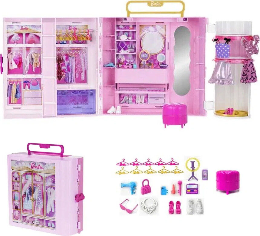 Barbie Deluxe Style JJP01 dukkegarderobe, Spin & Style, 4 sæt tøj, 20+ stk.