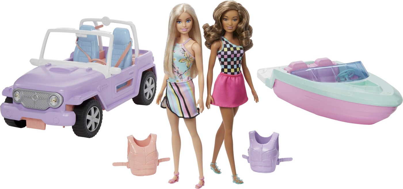 Se Barbie Dukker Med Strandbil Og Speedbåd hos Gucca.dk
