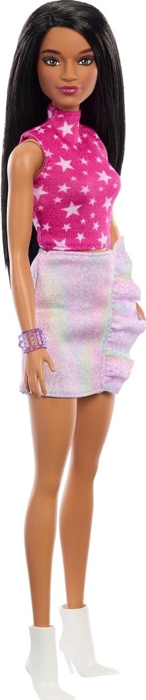 Barbie Fashionistas Doll #215 With Black Straight Hair & Iridescent Skirt