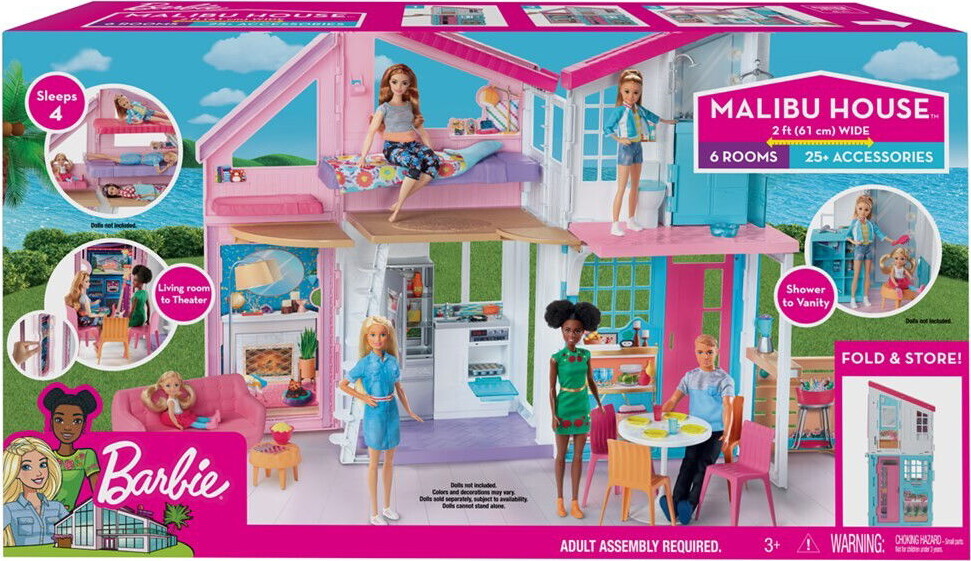 Barbie Dukkehus - Malibu Hus Legesæt Med Tilbehør - Mattel