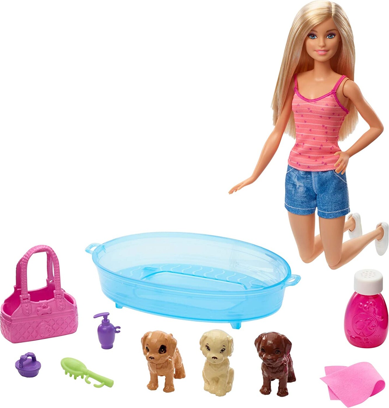 Barbie Dukke Med Hundehvalpe Og Badekar