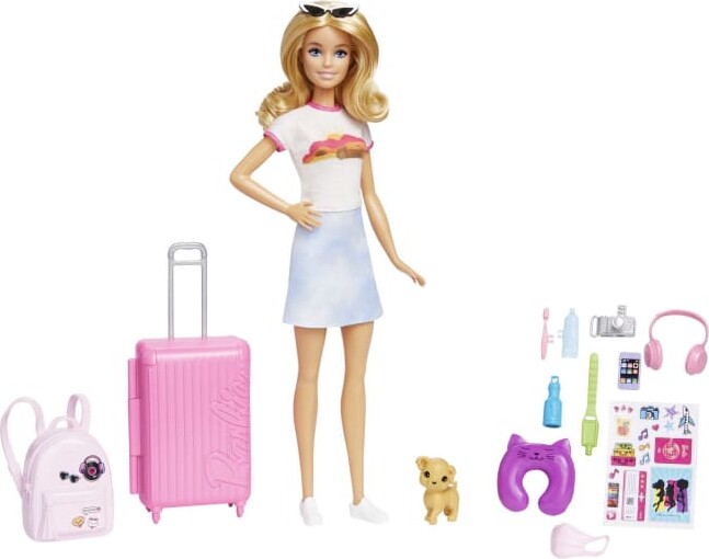 Barbie Dukke Rejsesæt Med Hvalp 10 Dele Fra Mattel