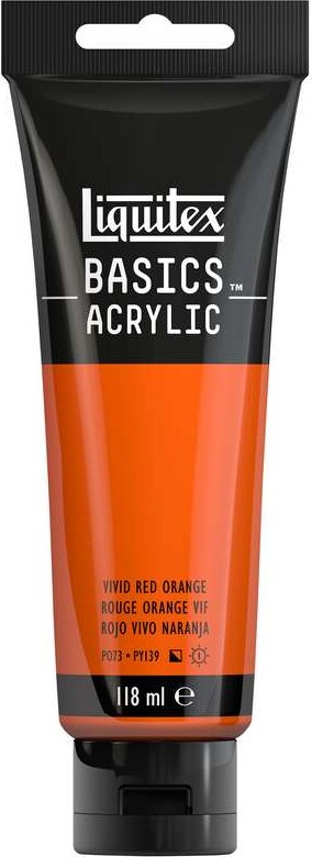 Liquitex - Basics Acrylic - Akrylmaling - Vivid Red Orange 118 Ml 620 - 8870077 -