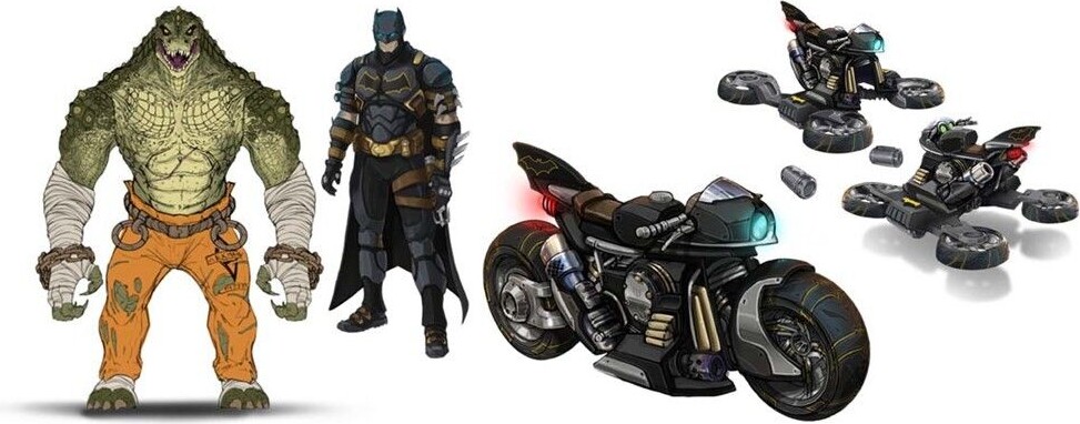 Batman - Batcycle Med Killer Croc Figur Og Batman Figur - 10 Cm