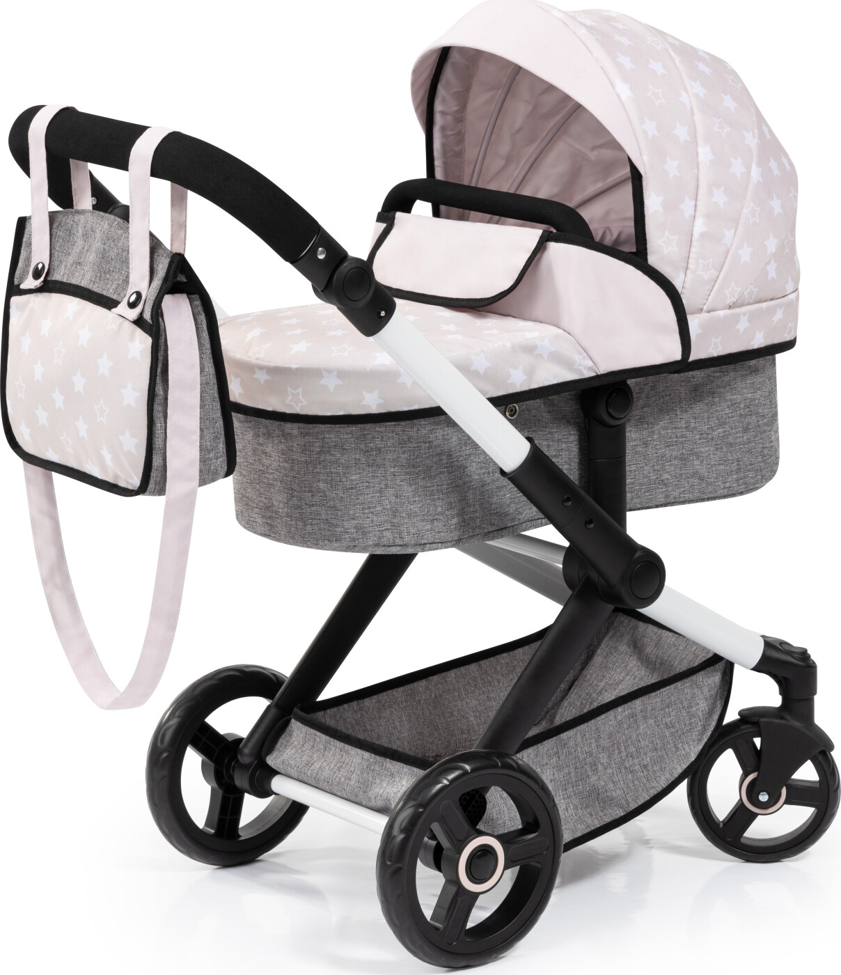 Bayer - Dukkevogn Med Drejehjul Og Taske - Xeo Stars - Grå