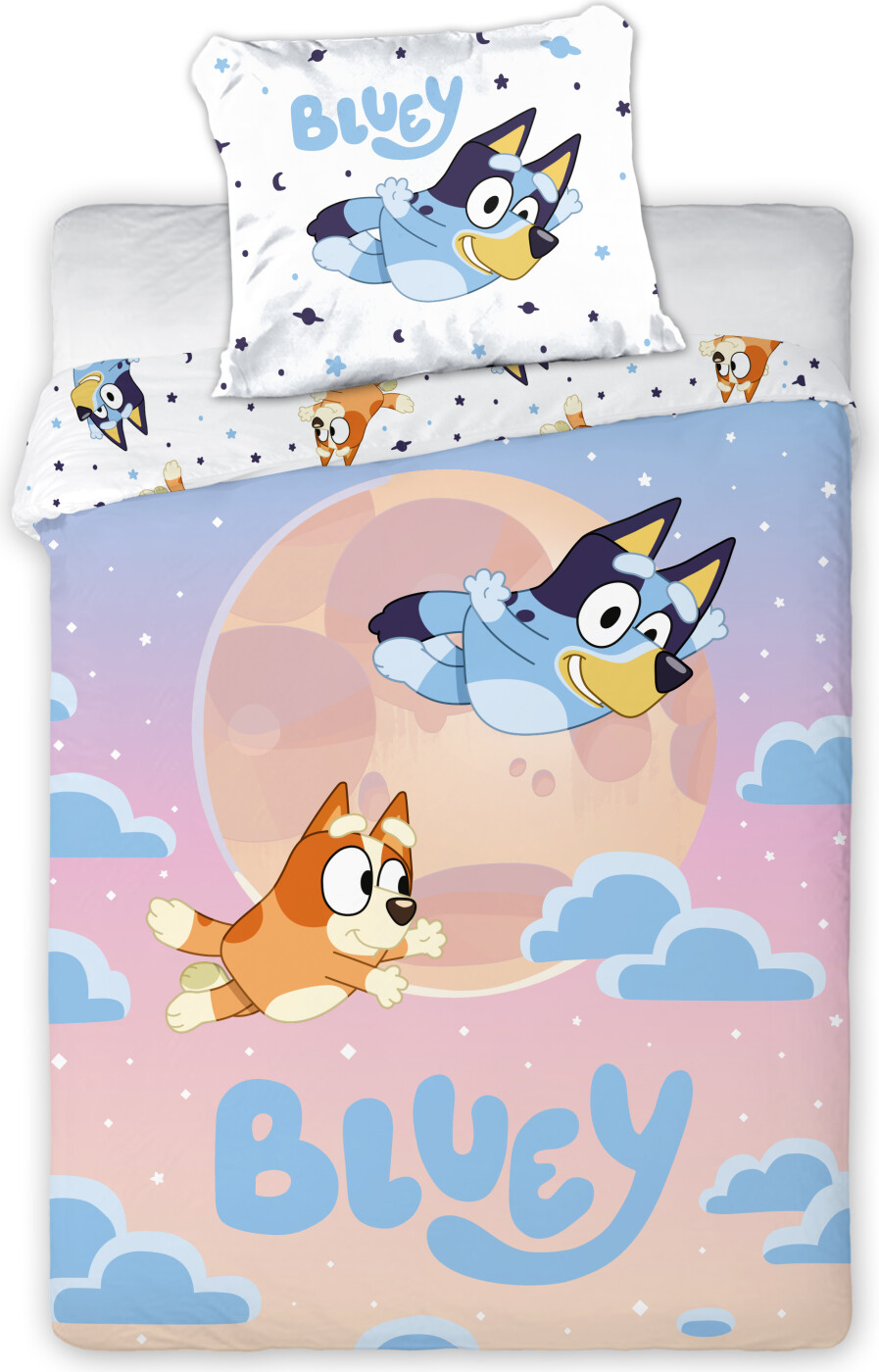 Bluey sengetøj 140x200 cm - Bluey og Bingo sengesæt - Vendbart design - 100% bomulds sengelinned