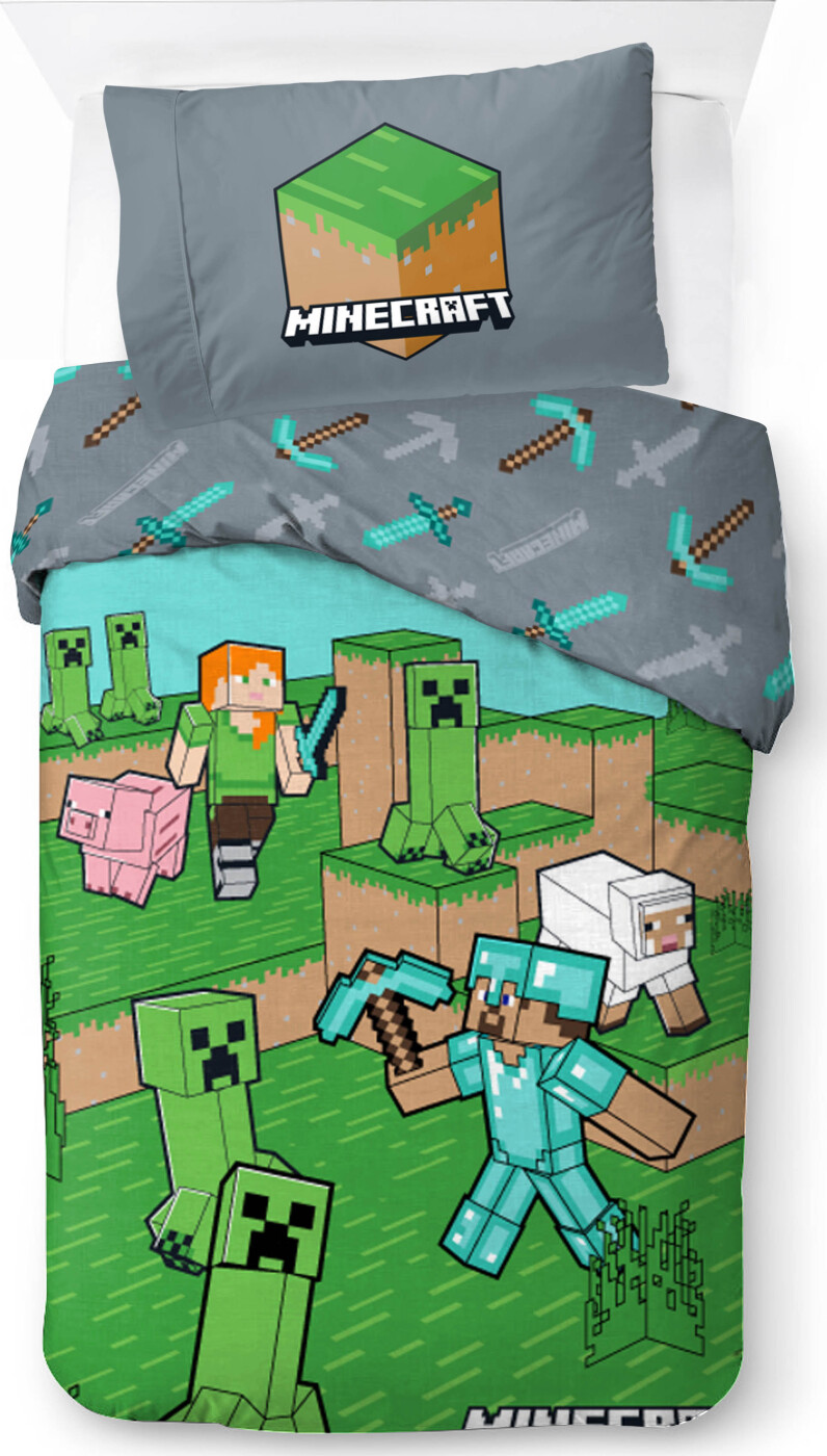 Minecraft Sengetøj - 140x200 Cm - Voksen Str. - Dyr Og Mobs