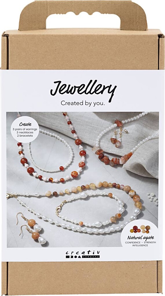 DIY Kit Smykker, beige, brændt orange, hvid perlemor, 1 pk.