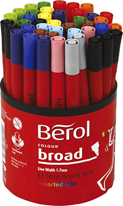 Berol Colourbroad Tusch - ø 10 Mm - Tykkelse 1-1,7 Mm - Assorterede Farver - 42 Stk.