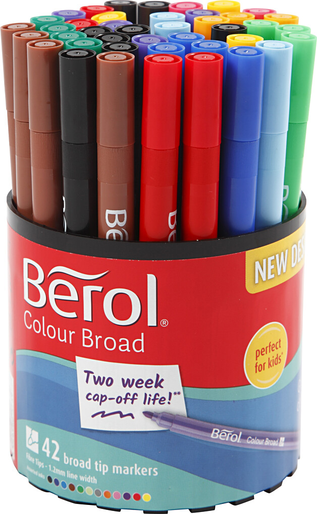 Berol Colourfine Tusch - ø 10 Mm - Tykkelse 0,3-0,7 Mm - Assorterede Farver - 42 Stk.