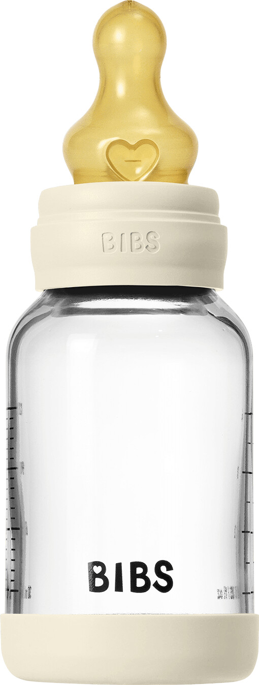 Bibs - Glass Baby Bottle Round Latex Slow Flow - Ivory - 120 Ml