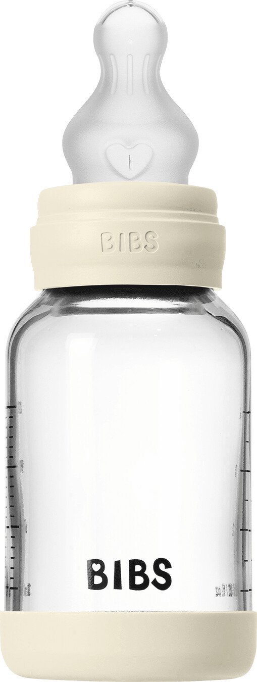 Bibs - Glass Baby Bottle Round Silicone 1 Pack 120 Ml Slow Flow - Ivory - 120 Ml