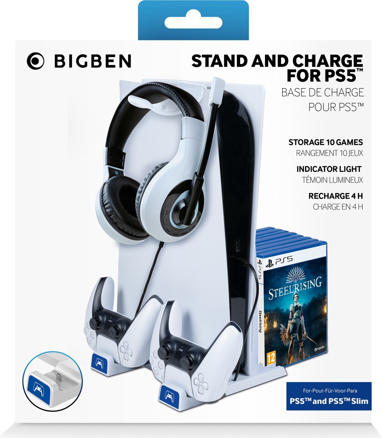BigBen Stand And Charge Opladningsstation til PS5 Konsol og Tilbehør - Hvid